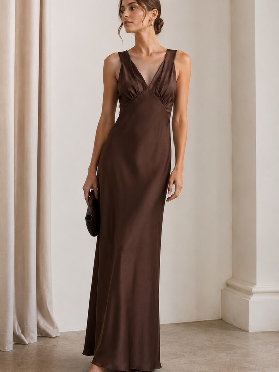 Birdy Grey Dresses & Skirts - Birdy Grey One-Shoulder Brown Satin Dress